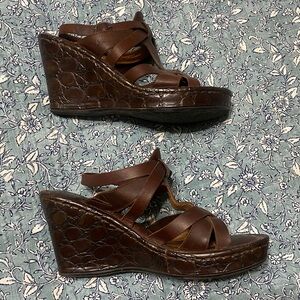 Brown leather wedge sandals. Born size 9.
